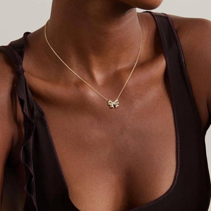 Risamil Store 14K Gold Plated Necklace for Women - Bow Necklace - Dainty Necklace Cute Small Tiny Bow Pendant Choker Chain Necklace Trendy Necklaces for Women Jewelry Gift - Image 2